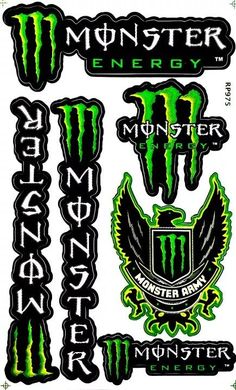 monster energy stickers are shown in green and black