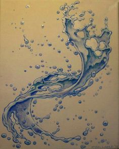 an abstract painting with water droplets on the bottom, and bubbles in the top right corner