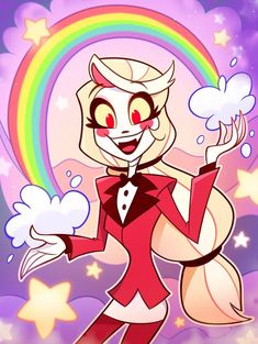 an image of a cartoon character with a rainbow in the background and stars around her