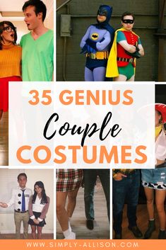 some people are dressed up as superheros and the words, 35 genius couple costumes