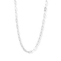 This everyday necklace is perfect for layering. The clip chain design adds a touch of elegance to any outfit while its versatility allows for endless styling options. An essential addition to any jewelry collection. 14K Gold-Plated Sterling Silver / Recycled .925 Sterling Silver Lobster Clamp Closure Length: 16" Extender: 2" Classic Silver Chain Necklace For Layering, Everyday White Gold Paperclip Chain Necklace, Everyday White Gold Chain Necklace With Paperclip Chain, Everyday White Gold Link Chain Necklace, Everyday White Gold Oval Link Chain Necklace, Timeless Everyday Paperclip Necklace, Everyday Silver Chain Necklace With Rectangular Links, Classic Paperclip Necklace With Silver Chain, Classic Paperclip Silver Chain Necklace