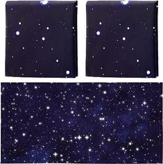 four different images of the night sky with stars and moondusts on them,