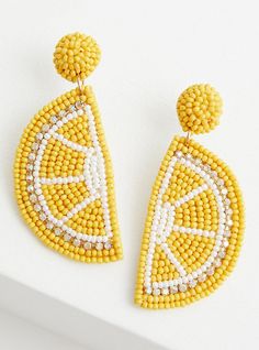 The furthest from sour you can get, these beaded lemon earrings are unbelievably cute and make a bright citrus statement for sunny days. 2. 5” drop. Post closure. Man-made materials. The best plus size women's yellow lemon beaded statement earrings in nonec. Yellow Beaded Drop Earrings For Summer, Fun Beaded Earrings For Summer, Yellow Beaded Earrings For Summer, Yellow Beaded Earrings For Spring, Spring Yellow Beaded Earrings, Trendy Orange Beaded Earrings For Summer, Beaded Earrings Ideas, Lemon Earrings, Loom Craft