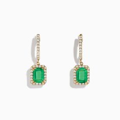 Effy 14K Yellow Gold Emerald and Diamond Drop Earrings Effy Jewelry, Yellow Stone, Diamond Drops, Diamond Drop Earrings, Gold Yellow, Jewelry Pieces, Round Diamonds, Gold Metal, Jewelry Watches