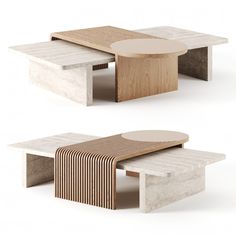 two tables made out of concrete and wood