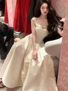 Elegant Solid Princess Evening Party Dress French Romantic Black Big Hem Graduation Dresses Korean Princess Evening Dress, Black Graduation, Summer Spaghetti, Korean Summer, Black Princess, Graduation Dresses, Evening Dresses For Weddings, Summer Party Dress, Evening Party Dress