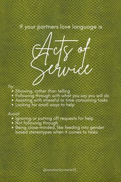 a green poster with the words acts of service