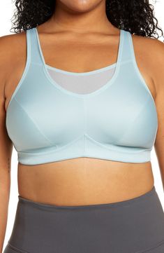 This supportive sports bra is equal parts breathable comfort and full coverage with a ventilated mesh-insert camisole design. Full-coverage, nonstretch cups Stay-in-place back 70% polyester, 25% polyamide, 5% elastane Machine wash, line dry Imported Women's Clothing Supportive Sports Bra, Supportive Sports Bras, Lace Romper, Sports Bra, Women's Clothing, Rompers, Lace Up, Nordstrom, Mesh