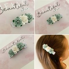 Sage green and ivory/white flower hair clip  Ideal for ages 2+  (They will need some hair for the clip to hold on to - not ideal for fine hair) We can do these in any colour of your choice  Always remove hair accessories when your child is sleeping or unsupervised  Allow 1-2 week dispatch  2 inches in size  Follow us on Instagram for the latest designs and offers  @bow_peep_ White Flower Hair Clip, Flower Girl Hair Piece, Flower Girl Hair Clip, Sage Green Flowers, Bridesmaid Hair Clips, Hair Clip Flower, Flower Girl Hair Accessories, Flower Girl Hair, Pretty Headbands