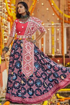 Navratri Special Navy Blue Color Ravishing Digital Printed Lehenga In Navaratri Chaniya Choli, Navratri Garba, Cotton Lehenga, Black Lehenga, Navratri Festival, Navratri Chaniya Choli, Choli Designs, Lehenga Choli Online, Navratri Special