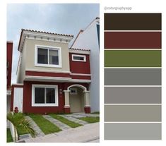 the exterior of a house with red and beige colors