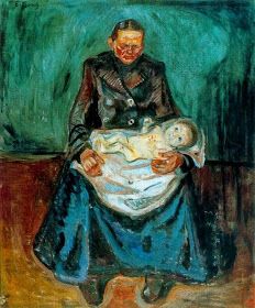 a painting of a woman holding a baby