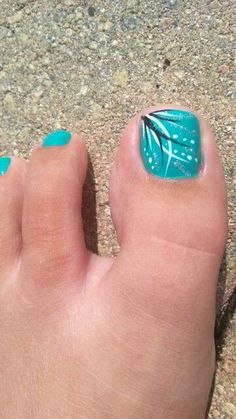 Toe Nail Design Teal Blue Black and White Pedicure Nail Designs Toenails, Toenail Designs Summer, Unghie Sfumate, Gel Pedicure, Pedicure Colors