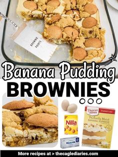 banana pudding brownies recipe with text overlay