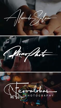 three different types of handwritten logos for photographers