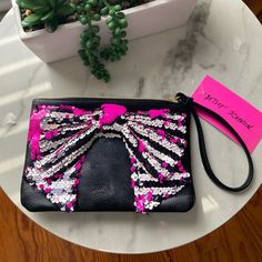 Nwt Betsey Johnson Wristlet Trendy Wristlet Clutch With Wrist Strap, Party Wristlet With Wrist Strap, Chic Party Pouch Wristlet, Trendy Clutch Wristlet For Gift, Chic Clutch Wristlet For Gift, Rain Jewelry, Madden Girl Heels, Betsey Johnson Wallet, White Sandals Heels