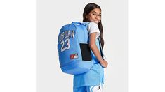 Large zippered main compartment. Internal laptop sleeve. Front zip pocket with organizer. Side bottle pockets. Padded back panel. Adjustable shoulder straps. Zippered shoe garage. 19.5” H x 12.25” L x 7” D. 27L capacity. 100% polyester. The Jordan Jersey Backpack is imported. Take all of your essentials with you in a bag designed to look like Michael Jordan's basketball jersey with the Jordan Jersey Backpack. It has a large main compartment and a shoe garage so you can keep them separate from th Jordan 23 Jersey, Michael Jordan Basketball, Jordan Jersey, Jordan Basketball, Dunks Nike, Jordan 23, Pastel Fashion, Nike Air Max For Women, Nike Tech Fleece