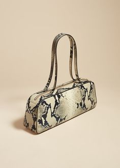 Simona Shoulder Bag in Natural Python-Embossed Leather Chic Square Baguette Bag With Zipper Closure, Chic Square Baguette Bag With Zipper, Lined Interior Satchel Bag, Formal Tote Bag With Lined Interior, Elegant Top Handle Bag With Lined Interior, Elegant Square Shoulder Bag With Zipper Closure, Elegant Everyday Bags, Luxury Rectangular Shoulder Bag With Lined Interior, Luxury Rectangular Bag With Lined Interior