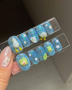 Duck And Frog, Pool Nails, Paznokcie Hello Kitty, Frog Pond, Water Nails, Fake Nails Designs, Pretty Gel Nails, Really Cute Nails, Kawaii Nails