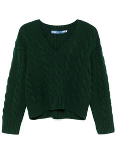 Find RALPH LAUREN Cable-knit Sweater on Editorialist. forest green wool-cashmere blend cable knit V-neck long sleeves ribbed cuffs and hem straight hem Forest Green Fashion, Forest Green Outfit, Forest Green Sweater, Virgo Rising, Winter Wishlist, Dark Green Sweater, Polo Ralph Lauren Sweater, Lauren Green, Pretty Clothes