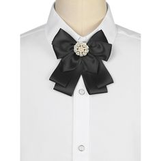 Fancy Cute Bowknot Necktie for School Uniform. Bow tie brooches for Women Light up your outfits. Bowtie with a pearl in the middle, and the pin is on the back, elegant, and easy to use. The locking brooch pin back can make you clip your bowknot quickly and easily. It is super easy to put on and stays in place. Specification: 1. Beads Bowtie: This beautiful pre-tied bow tie with clip closure, and faux pearls designed bow tie is lovely and quick. 2. Stand Out from the Crowd: This bowknot brooch pi Classic Jewelry With Ties For Parties, Elegant Ribbon Lapel Pin For Formal Occasions, Elegant Black Brooches For Black Tie Events, Elegant Black Brooches For Black Tie Occasions, Classic Black Brooches For Formal Occasions, Elegant Lapel Pin Brooch For Party, Black Bow Tie Jewelry For Formal Occasions, Elegant Black Lapel Pin For Formal Occasions, Elegant Party Ties With Decorative Bow