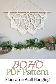 macrame wall hanging with text overlay that reads boho pdr pattern