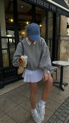 Summer outfits park outfit ideas March outfit ideas Outfit ideas Modern French Outfit, Tennis Skirt Outfit Street Style, White Tennis Skirt Outfit, March Outfits, Classy Vibes, Sporty Chic Outfits, Fall Travel Outfit, New Balance Outfit, Tennis Skirt Outfit