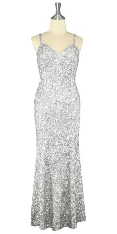 Long Handmade 8mm Cupped Sequin Dress in Hologram Silver. Sequence Dress Design, Sequence Dresses, Winter White Wedding, Sequin Gowns, Sparkling Dresses, Langa Blouse, Prettiest Dresses, Coral Shades, Dresses Dance