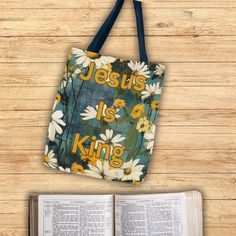 Great Spring time gift for mom, sister, daughter, grandma, gigi, granddaughter, auntie, friend, new believer or even yourself. Check out more totes here: https://madenewandsetfree.etsy.com?section_id=48414584 ABOUT *Made with 100% polyester, a medium-weight fabric (6.49 oz/yd² (200 g/m that is highly durable and perfect for everyday use. *All tote bags come with a non-woven laminate inside and cotton handle *Extremely strong and durable synthetic fabric that retains its shape and dries quickly *Seamless thread color *Black inner stitching matching the lining, transparent thread on hems *Reinforced stitching on handles *A second row of stitching to make a seam stronger *Boxed corners *Front and Back sides are sewn together by creating extra space on sides which adds more room *Please note t Inspirational Bags For Mother's Day Gift, Christian Totes, Bible Tote Bag, Jesus Tote Bag, Jesus Is King, Gift Of Time, Faith Bible, Soft Bristle Brush, Jesus Is