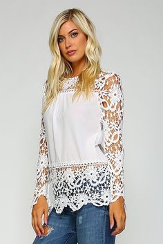 White Long Sleeve Lace Top #shopboutique #ladylailaboutique #lacetops #laceclothing #topshop #womenfashion 3fashion White Long Sleeve Lace Top, Long Sleeve Lace Top, Slim Shapewear, Lace Top Long Sleeve, Romantic Look, Beautiful Lingerie, Bras And Panties, White Long Sleeve