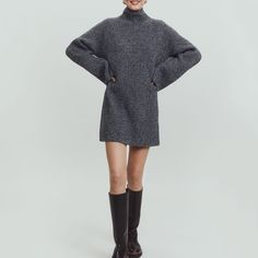 Brand New Sweater Dress From Reformation! Size Large. Official Color Name Is "Magpie". Cotton Cable Knit Sweater, Cashmere Sweater Dress, Sweater Mini Dress, Dress With Bell Sleeves, Wool Sweater Dress, Mini Sweater, Flowy Sleeves, Wool Turtleneck, Mini Sweater Dress