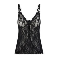 STRETCH LACE BABYDOLL TOP | ONYX Elegant Black Lace Top With Built-in Bra, Delicate Lace Top For Night Out, Sheer Lace Camisole Top, Elegant Lace Top With Built-in Bra, Elegant Lace Top With Built-in Bra For Night Out, Feminine Sheer Lace Top For Night Out, Lace Underbust Camisole With Lace Trim, Sheer Lace Top For Night Out, Lace Top With Built-in Bra For Night Out