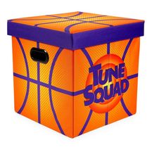 an orange and purple box with the words tune squad on it