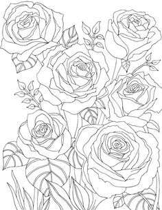 a bouquet of roses is shown in this coloring page