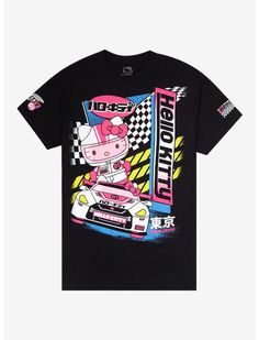 Hello Kitty Racer Boyfriend Fit Girls T-Shirt | Hot Topic Racer Boyfriend, Urban Fits, Heart Clothes, Plus Size Swim, Plus Size Fits, Funny Graphic Tees, Swim Fashion, Funny Graphics, Sweaters And Jeans