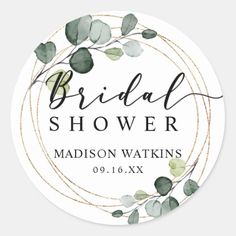 the bridal shower sticker with greenery on it