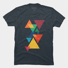 Abstract. Geometric. Triangle. Red. Yellow. Green. Orange. Purple. Blue Tshirt Painting, T Shirt Painting, Shirt Design Inspiration, Geometric Triangle, Tee Shirt Designs, Green Orange, Personalized T Shirts