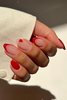 red nail, red nails inspiration, nails ideas red, red nails designs, stylish nails red, acrylic nails red design, red nail inspo acrylic, pretty nail designs Short Red Nails, Milky Nails, Nail Swag, Oval Nails