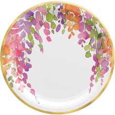 a white plate with colorful flowers painted on it