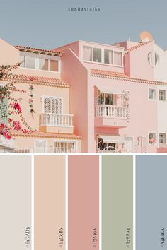 a dusty pastel color palette inspired by the villas of la caleta de adeja in tenerife, spain. Tan Pink Color Palette, Blue Beige Pink Color Palette, Beige Pastel Color Palette, Green Pink Tan Color Palette, Pink Green Beige Colour Palette, Pastel Pink Blue Green Palette, Tan Blue Pink Color Palette, Earth Tone Pastel Color Palette, Dusty Colours