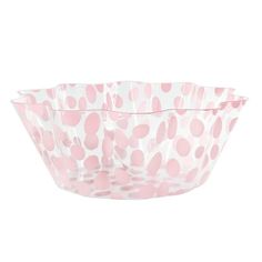 a pink polka dot paper bowl on a white background