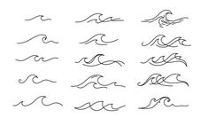 the different types of waves that are drawn in ink on white paper, each with one line