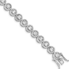 Sterling Silver Rhodium-plated CZ Tennis 7.5 inch Bracelet This Expertly Designed Jewelry: Bracelets are Manufactured with Percision in the Country of CHINA Made of Sterling Silver List of Specifications: Material: Primary - Purity:925; Finish:Polished; Stone Type_1:Cubic Zirconia (CZ); Stone Color_1:White; Stone Quantity_1:350; Length of Item:7.5 in; Plating:Rhodium; Stone Setting_1:4 Prong; Chain Length:7.5 in; Chain Type:Fancy; Chain Width:5.76 mm; Charm/Element Length:9.47 mm; Charm/Element Cz Bracelet, Jewelry Bracelets Silver, Polish Jewelry, Tennis Bracelet, Cz Stone, Cross Pendant, Womens Bracelets, Rhodium Plated