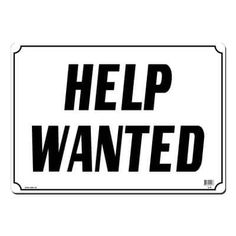 a black and white sign that says help wanted