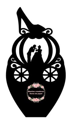 the silhouette of a bride and groom in front of a large vase with flowers on it