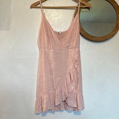 Nwt. Super Cute Dress, I Believe The Material Is Linen. Gorgeous Color. Summer Ruffle Dress With Ruffle Hem For Date Night, Ruffle Hem Dress For Date Night In Summer, Summer Sundress For Date Night With Ruffles, Feminine Ruffles Sundress For Date Night, Feminine Ruffled Sundress For Date Night, Flirty Ruffled Sundress For Date Night, Pink Ruffled Sundress For Date Night, Spring Sundress With Ruffle Hem For Date Night, White Lace Sundress