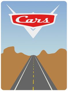 an advertisement for cars on the side of a road with mountains and sky in the background