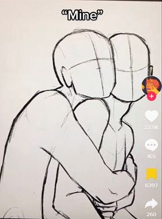 a drawing of two people hugging each other with the caption'mine'above them