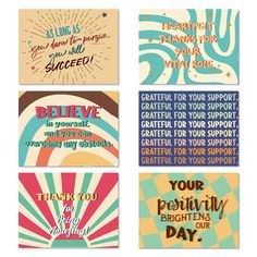 four greeting cards with different sayings on them