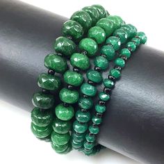 "✦Gemstone: Jade ✦Color: Emerald Green (Dyed) ✦Shape: Faceted Rondelle Beads ✦Size: 4mm, 6mm, 8mm, 10mm ✦Average Strand Weight: < 4oz ✦QTY: 1 pc / package ♕Beautiful & High Quality Bracelet♕ Our bracelet length 7.5\", fit with a 6.75\" wrist, it is our standard size. We offer to resize bracelet 5\"-8\" to fit your wrist! If you like the different bracelet lengths, please let us know your wrist size. We are happy to take care of it for you. You can see our Personalization Option. Thank you! MEASU Jade Color, White Howlite, Gemstone Beaded Bracelets, Amethyst Bracelet, Green Jade, Photo Bracelet, Gemstone Bracelets, Jade Green, Gemstone Bracelet